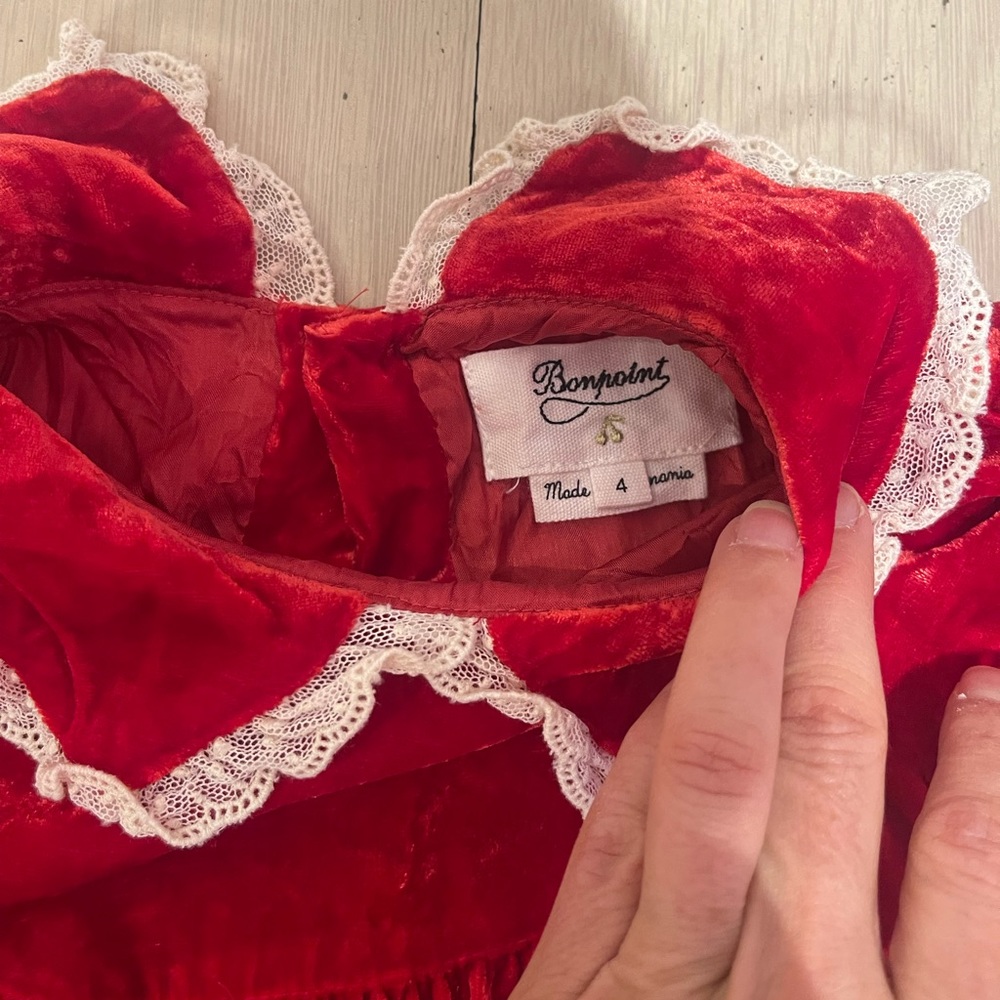 Bonpoint Girls Red Velvet Dress